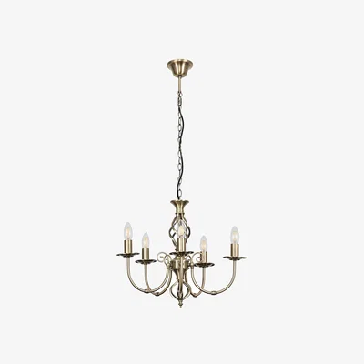 The Range Traditional Style Antique Brass Barley Twist 5 Way Ceiling Light Chandelier - Gold