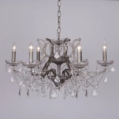 Teddy Beau Maison Reproductions Shallow Cut Glass Chandelier / Antique Silver / 6 Branch