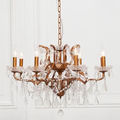 Teddy Beau Maison Reproductions Shallow Cut Glass Chandelier / Gold / 8 Branch