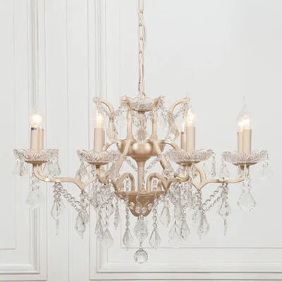 Teddy Beau Maison Reproductions Shallow Cut Glass Chandelier / Cream / 8 Branch