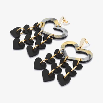Wolf & Badger Women's Black / Gold Heart Chandeliers - Black Swirl Toolally