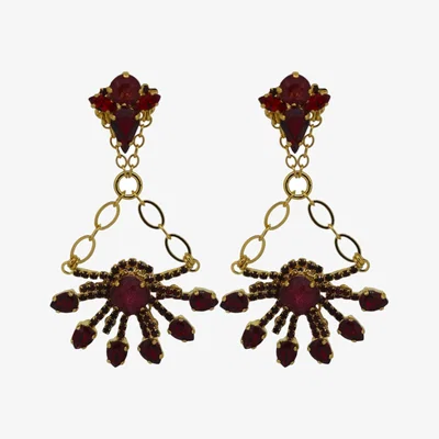 Wolf & Badger Women's Gold / Red Yuletide Red Burst Chandelier Earrings | Vickisarge