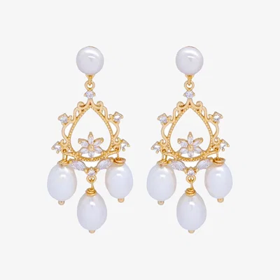 Wolf & Badger Women's White / Gold Alice Chandelier Baroque Pearl Earrings | Valerie Chic