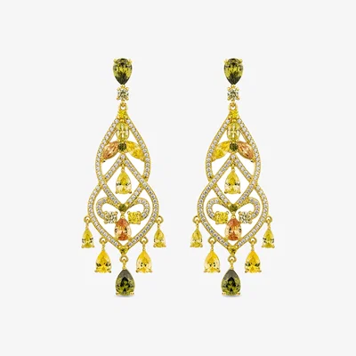 Wolf & Badger Women's Gold / Yellow / Orange Chandelier Earrings With Man Made Champagne Cz Diamond Stimulant In18K Gold Vermeil | Sally Skoufis