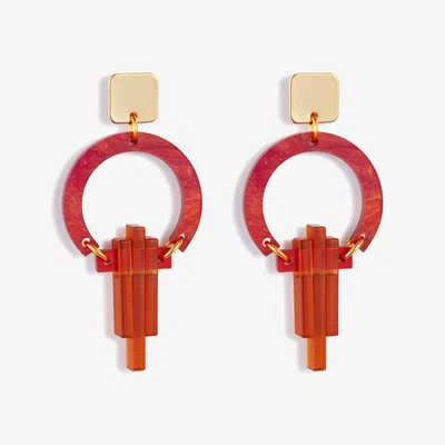 Wolf & Badger Women's Red / Yellow / Orange Petite Art Deco Chandeliers - Sienna Red Toolally