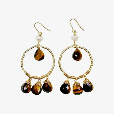 Wolf & Badger Women's Yellow / Orange Bohemian Style Tiger Eye Chandelier Earring | Farra