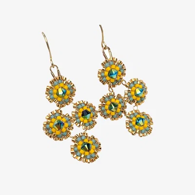 Wolf & Badger Women's Blue / Yellow / Orange Moringa Yellow Beaded Chandelier Dangle Earrings With Crystals | Jeannierichard