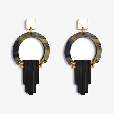 Wolf & Badger Women's Black / Gold Art Deco Chandeliers - Black Swirl Toolally