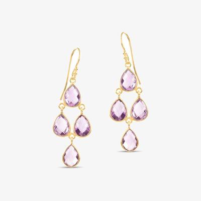 Wolf & Badger Women's Gold / Pink / Purple Sophia Chandelier Earrings With Amethyst | Amadeus