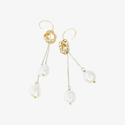 Wolf & Badger Women's Gold / White Swinging From The Chandelier Gold Knot And Pearl Drops | Oolo London