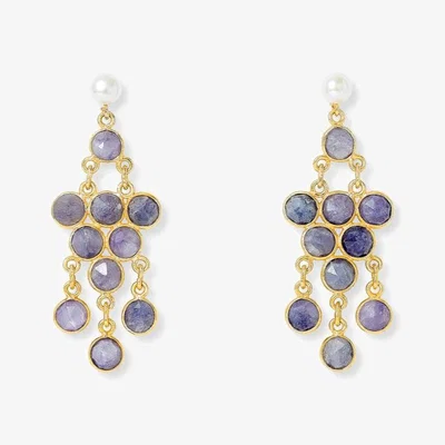 Wolf & Badger Women's Blue Clara Cultured Freshwater Pearl Earrings & Iolite Chandelier Earrings | Pearls of the Orient Online