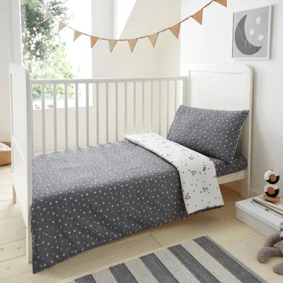 Dunelm Mickey Starry Night 100% Cotton Duvet Cover and Pillowcase Set White/Grey