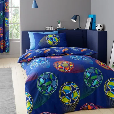 Dunelm Catherine Lansfield Bright Football Duvet Cover and Pillowcase Set Navy (Blue)