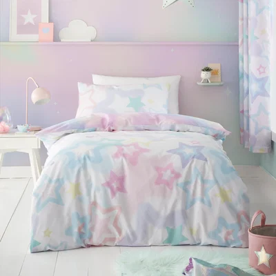 Dunelm Catherine Lansfield White Ombre Stars Duvet Cover and Pillowcase Set White