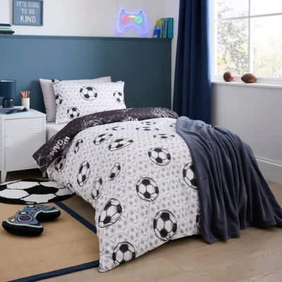 Dunelm Play the Game Football Quilt Cover and Pillowcase Set