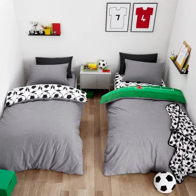 Dunelm Football Duvet Cover and Pillowcase Twin Pack Set Green/Black/White