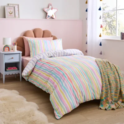 Dunelm Pastel Stripes Quilt Cover and Pillowcase Set