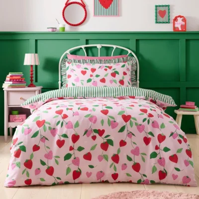 Dunelm Bedlam Fun Strawberries Reversible Duvet Cover & Pillowcase Set