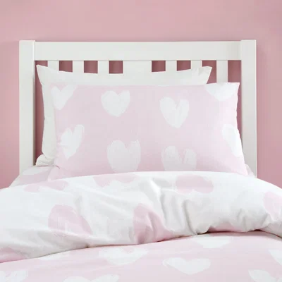 Dunelm Catherine Lansfield Brushed Hearts Brushed Cotton Duvet Cover and Pillowcase Set Pink
