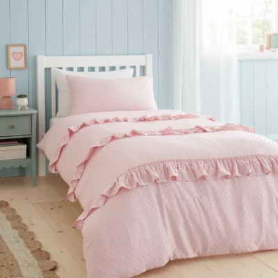 Dunelm Valley Clipped Frill Quilt Cover & Pillowcase Set