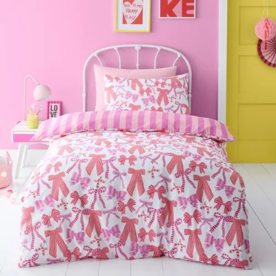 Dunelm Bedlam Bow and Stripes Reversible Duvet Cover & Pillowcase Set