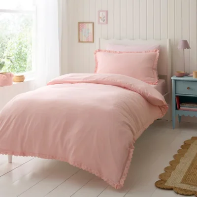 Dunelm Heart Embroidered Trim Quilt Cover & Pillowcase Set