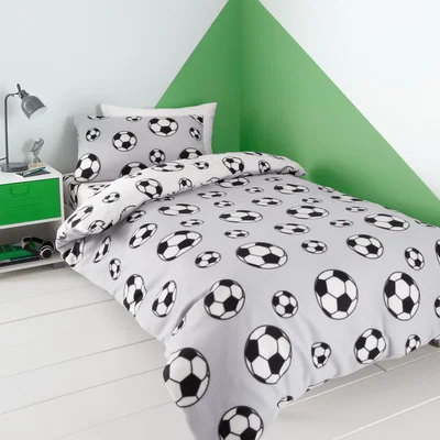 Dunelm Catherine Lansfield Football Fleece Duvet Cover and Pillowcase Set Grey