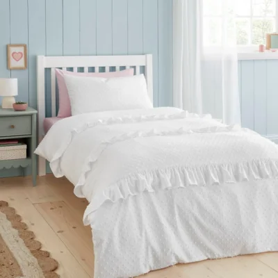 Dunelm Valley Clipped Frill Quilt Cover & Pillowcase Set