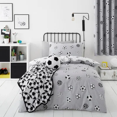 Dunelm Football Grey and White Reversible Duvet Cover and Pillowcase Set Grey/White