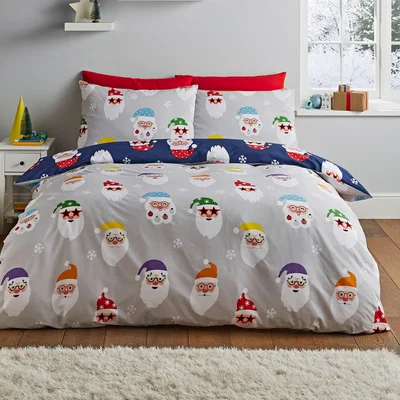 Dunelm Catherine Lansfield Christmas Santa Spec-Tacular Duvet Cover and Pillowcase Set Grey