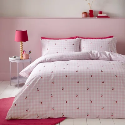 Dunelm Embroidered Cherry Gingham Quilt Cover Set