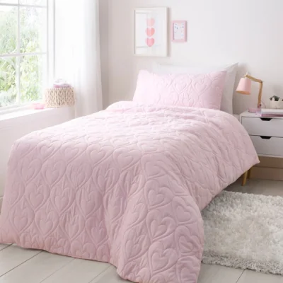 Dunelm Heart Pinsonic Quilt Cover & Pillowcase Set