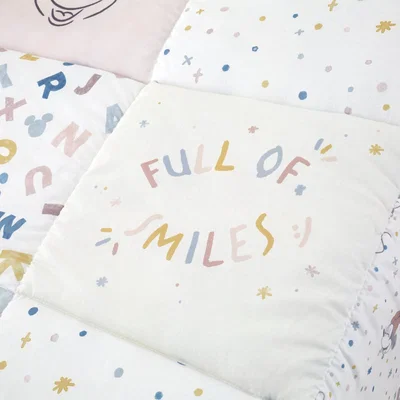 Dunelm Mickey Alphabet Letters 4 Tog 100% Cotton Cot Quilt White/Grey