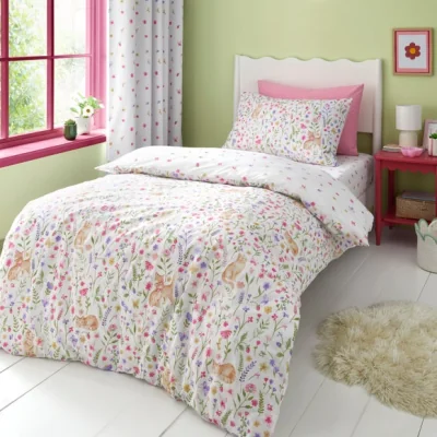 Dunelm Floral Kitty Cats Quilt Cover & Pillowcase Set