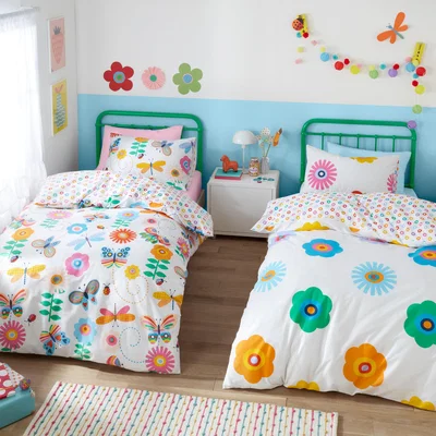 Dunelm Elements Floral Duvet Cover and Pillowcase Twin Pack Set Blue/Yellow/White