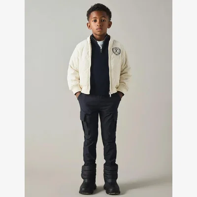 John Lewis Reiss Kids' Ture Diamond Quilt Hooded Jacket, Off White/Grey