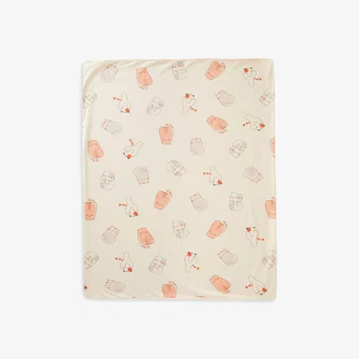 John Lewis Benetton Baby Cat Print Chenille Blanket, Light Powder