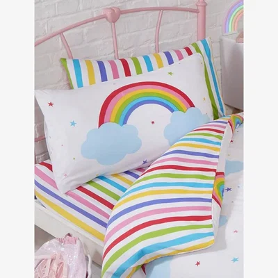 The Range Bedding & Beyond Childrens/Kids Rainbow Duvet Cover Set - White/Blue
