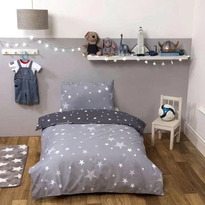 The Range Dreamscene Galaxy Texture Stars Kids Duvet Cover Bedding Set - Grey / Junior