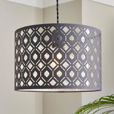 Dunelm Arlo Laser Cut Drum Shade Grey