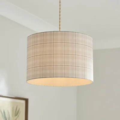 Dunelm Neutral Check Easy Fit Drum Lamp Shade