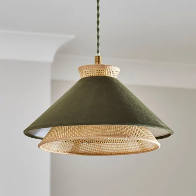 Dunelm Phuket Recycled Velvet Rattan Lamp Shade Olive