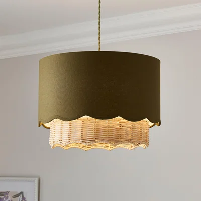 Dunelm Sofia Round Rattan Scalloped Lamp Shade Olive