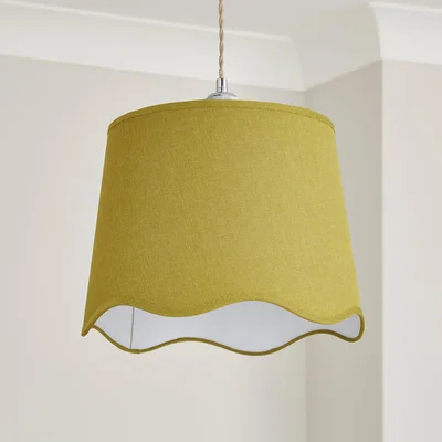 Dunelm Scalloped Edge Linen Lamp Shade Sage (Green)