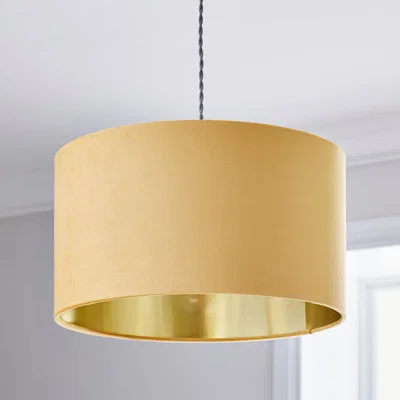 Dunelm Clara Velvet Drum Lamp Shade Ochre