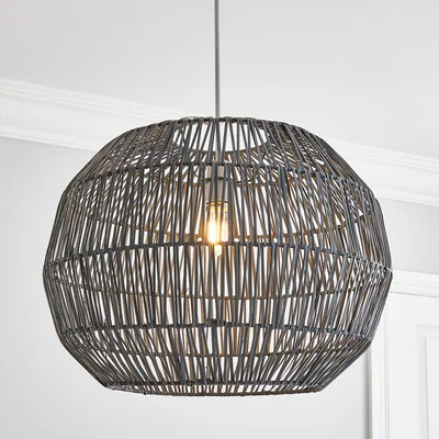 Dunelm Wicker Woven Easy Fit Pendant Grey Grey