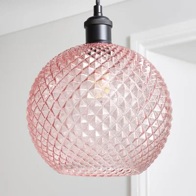 Dunelm Elodie Faceted Glass Easy Fit Pendant Blush