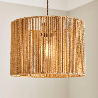 Dunelm Kabir String Easy Fit Drum Pendant Brown
