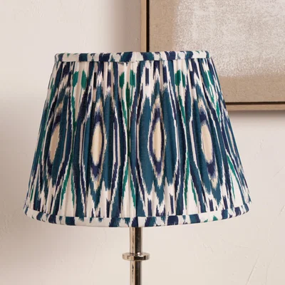 Dunelm Izara Ikat Patterned Gathered Tapered Lamp Shade Ocean Blue
