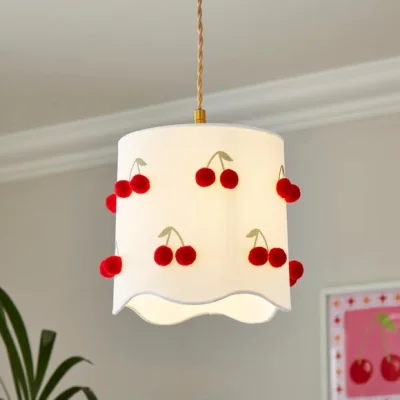 Dunelm Cherry Pom Pom Scalloped Lamp Shade